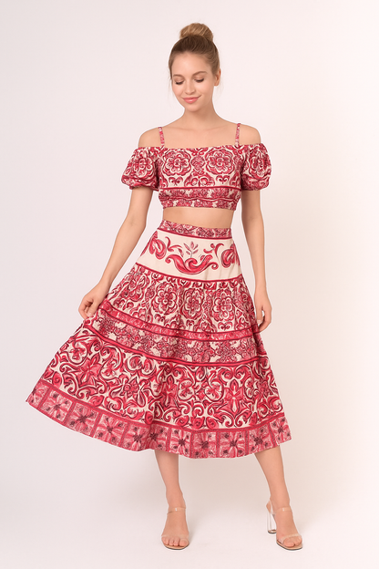 Boho off-shoulder skirt Co-ord set