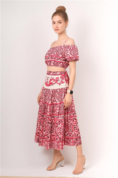 Boho off-shoulder skirt Co-ord set