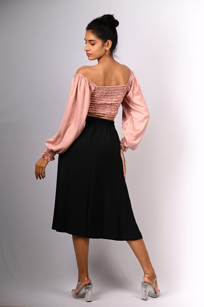 Satin Balloon Sleeve Crop Top