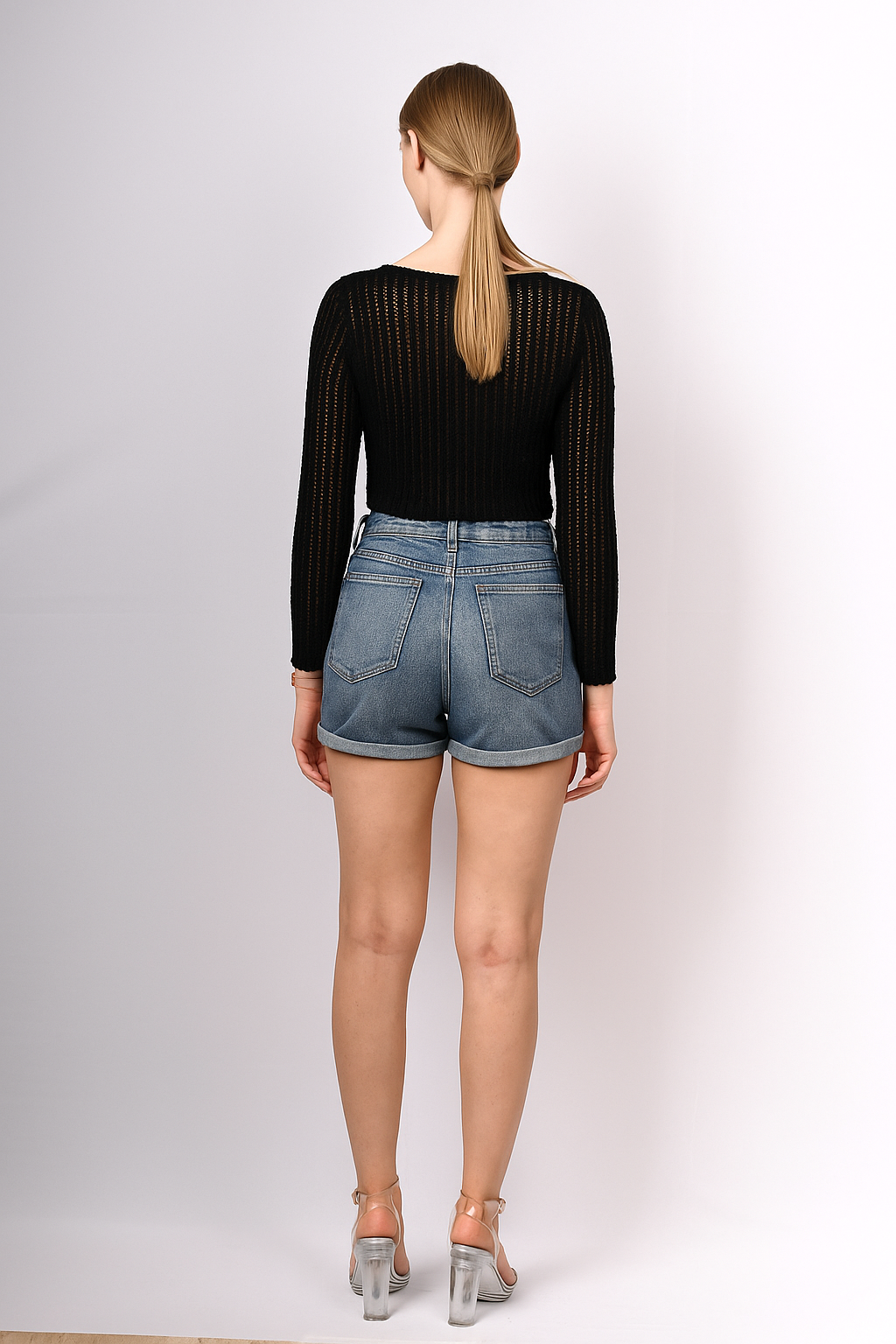 Black Open-Knit Cropped Top