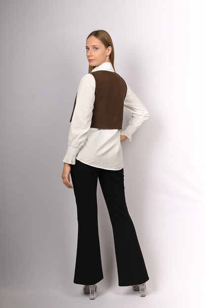 Layered White Shirt with Buttoned Cropped Jacket