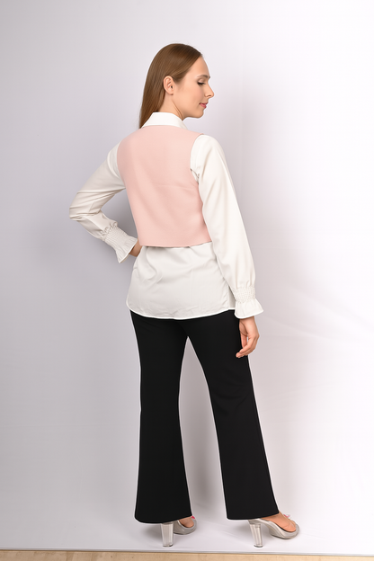 Layered White Shirt with Buttoned Cropped Jacket