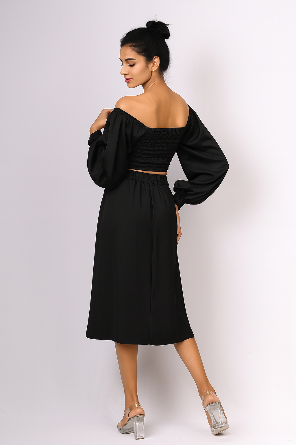 Satin Balloon Sleeve Crop Top