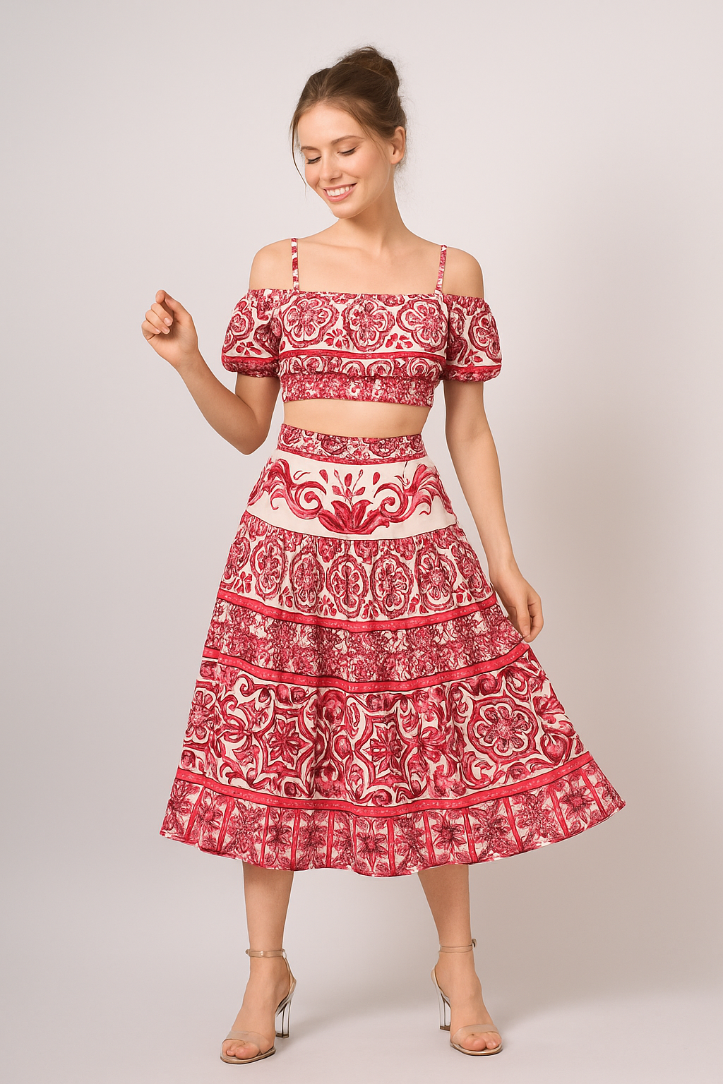 Boho off-shoulder skirt Co-ord set