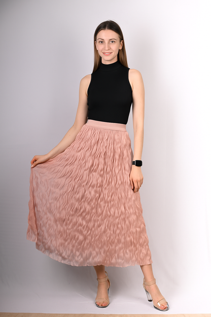 Crinkle Pleated Midi Skirt