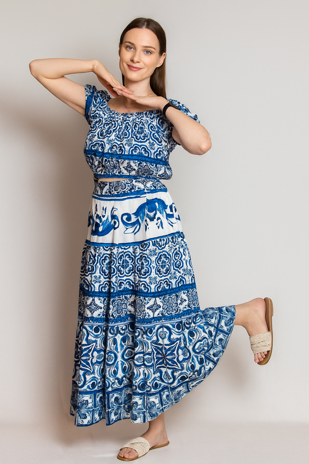 Boho off-shoulder skirt Co-ord set