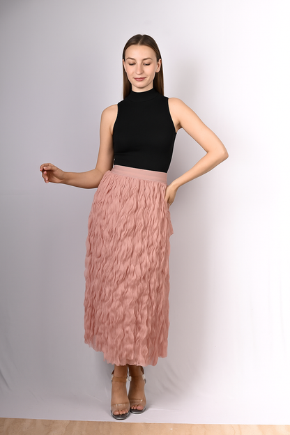 Crinkle Pleated Midi Skirt