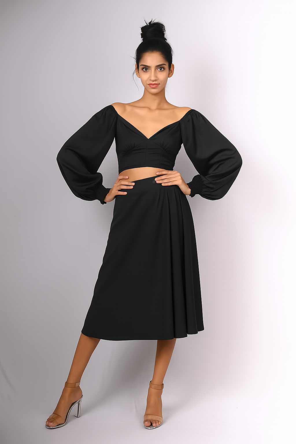 Satin Balloon Sleeve Crop Top