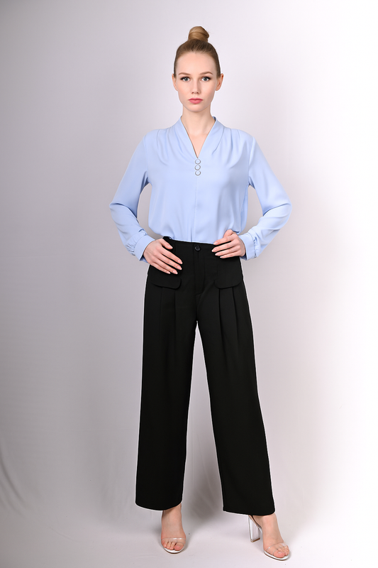 Light Blue V-Neck Formal Shirt for Women