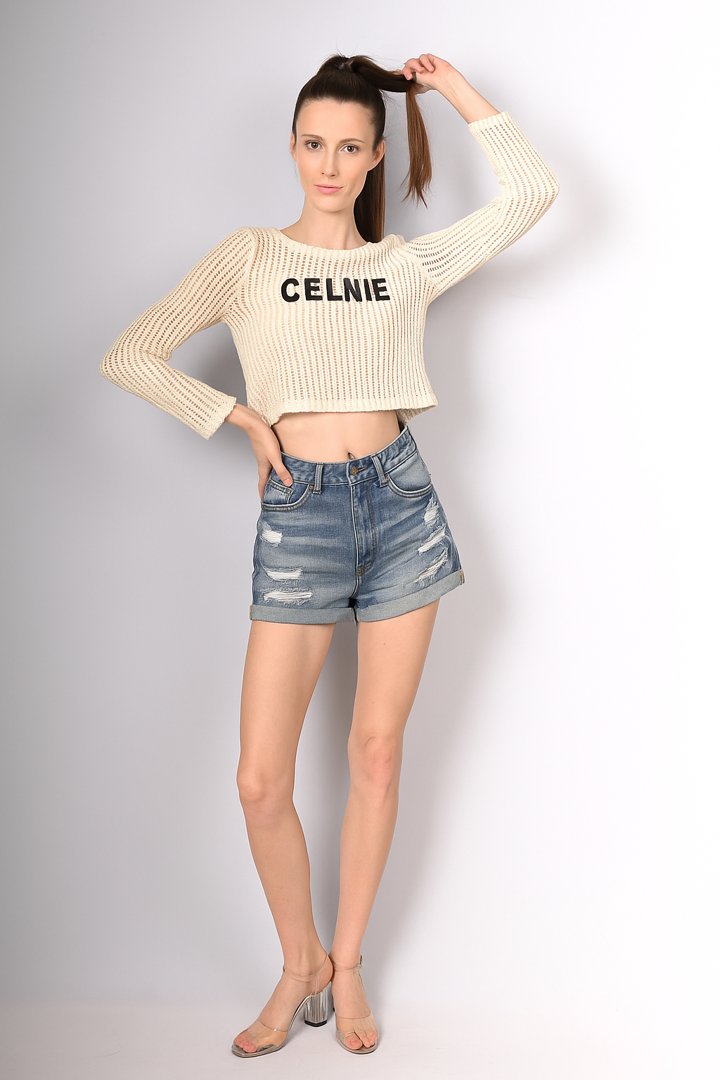 Black Open-Knit Cropped Top