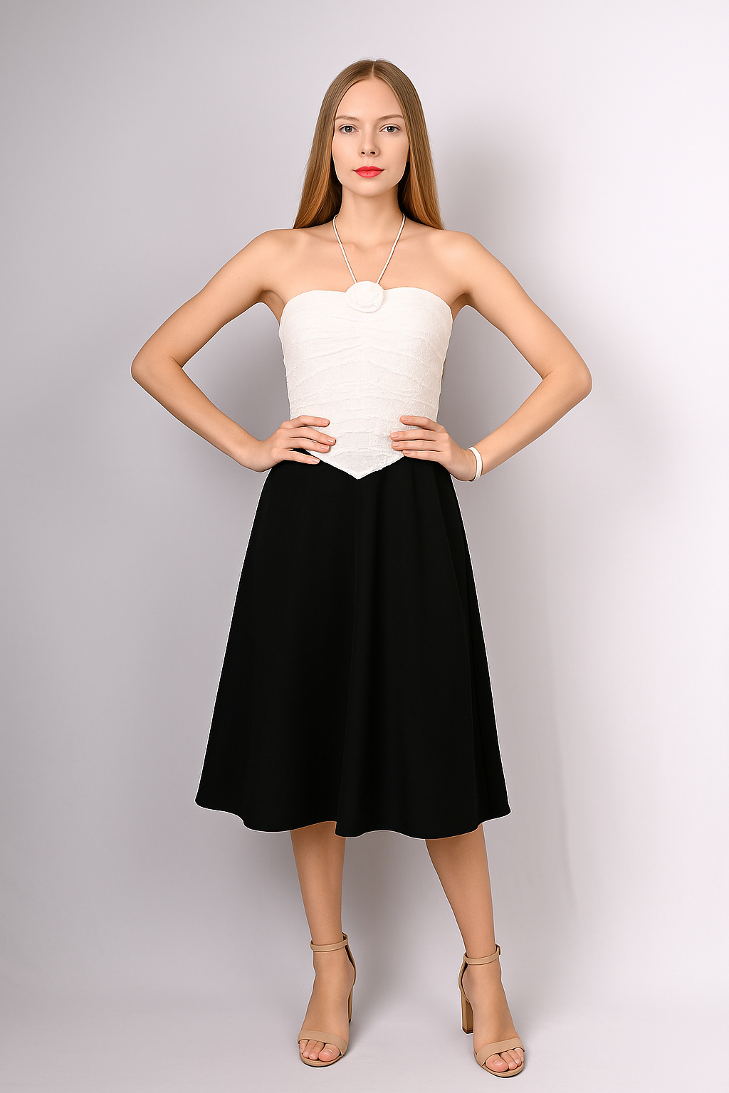 White Textured Halter Neck Top