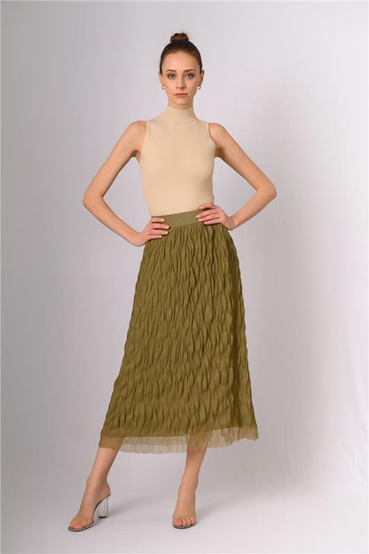 Crinkle Pleated Midi Skirt