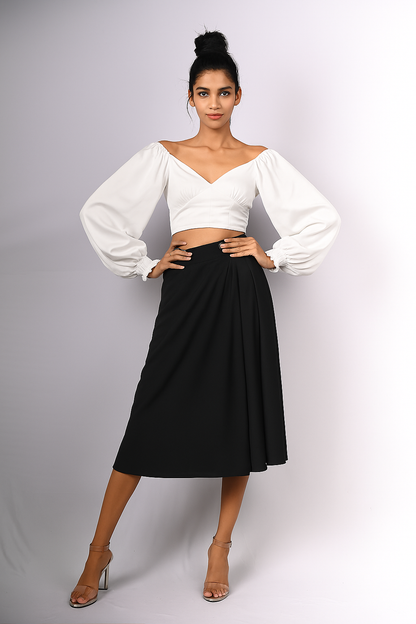 Satin Balloon Sleeve Crop Top