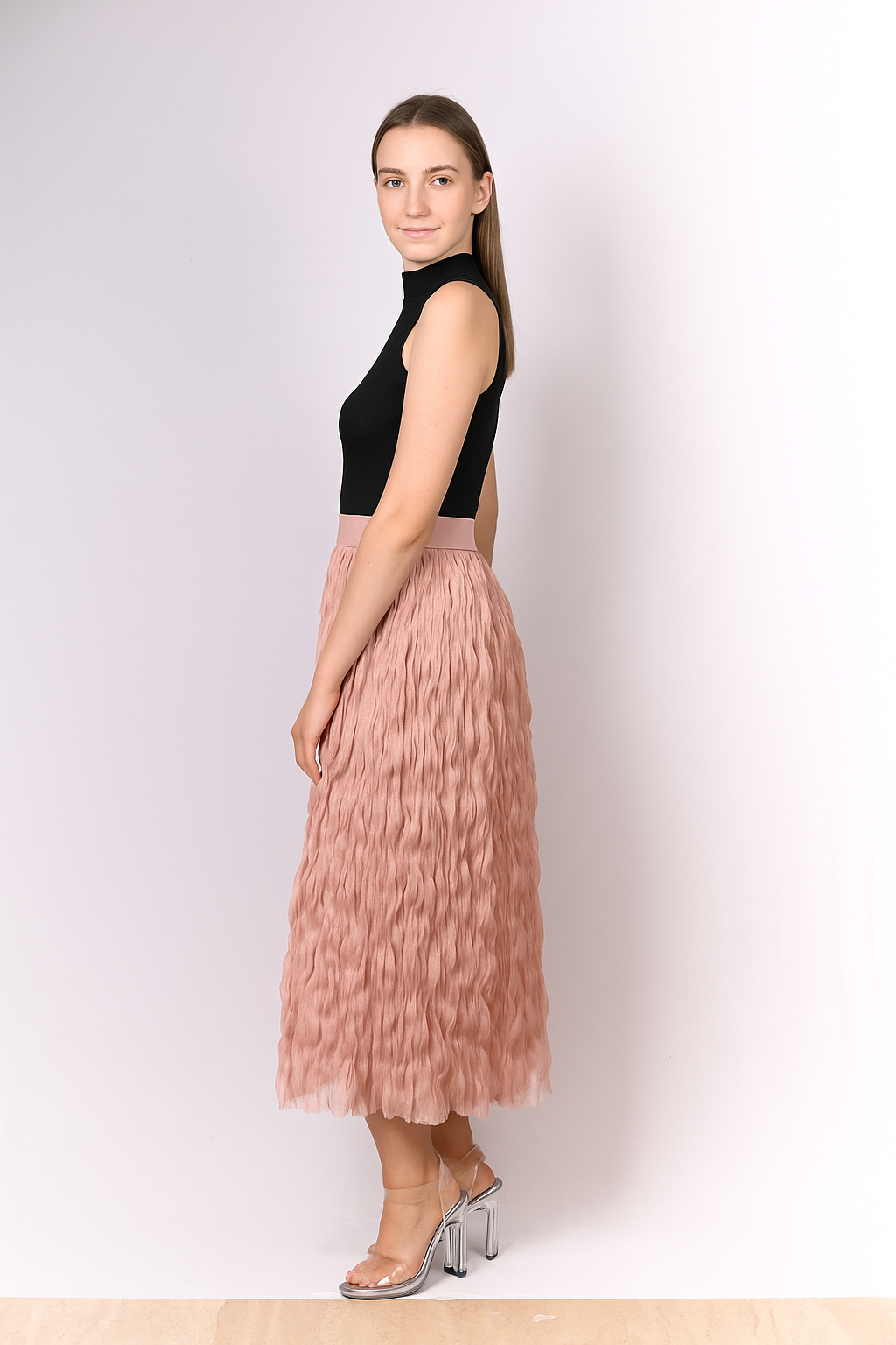Crinkle Pleated Midi Skirt