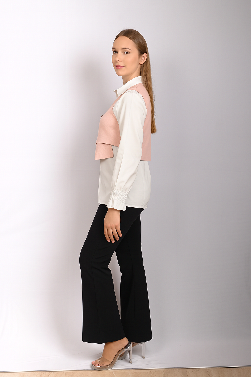 Layered White Shirt with Buttoned Cropped Jacket