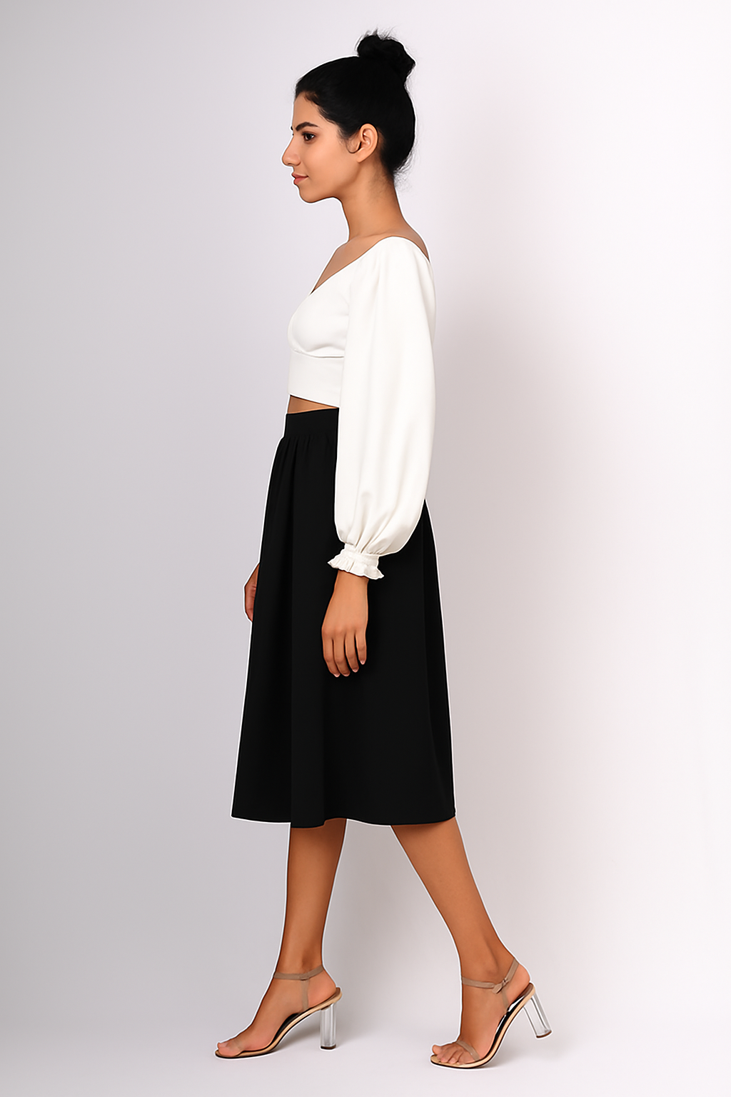 Satin Balloon Sleeve Crop Top