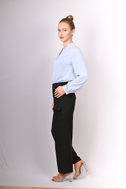Light Blue V-Neck Formal Shirt for Women
