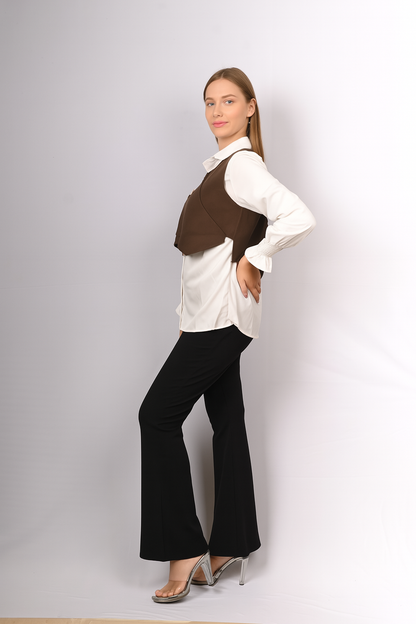 Layered White Shirt with Buttoned Cropped Jacket