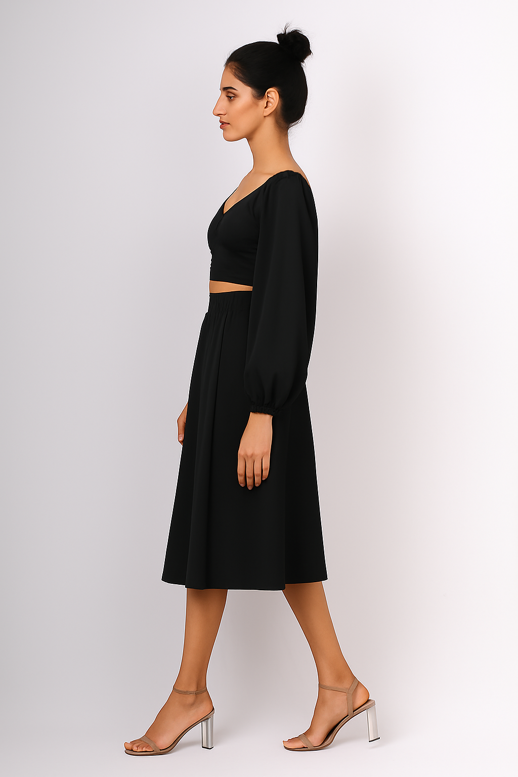 Satin Balloon Sleeve Crop Top