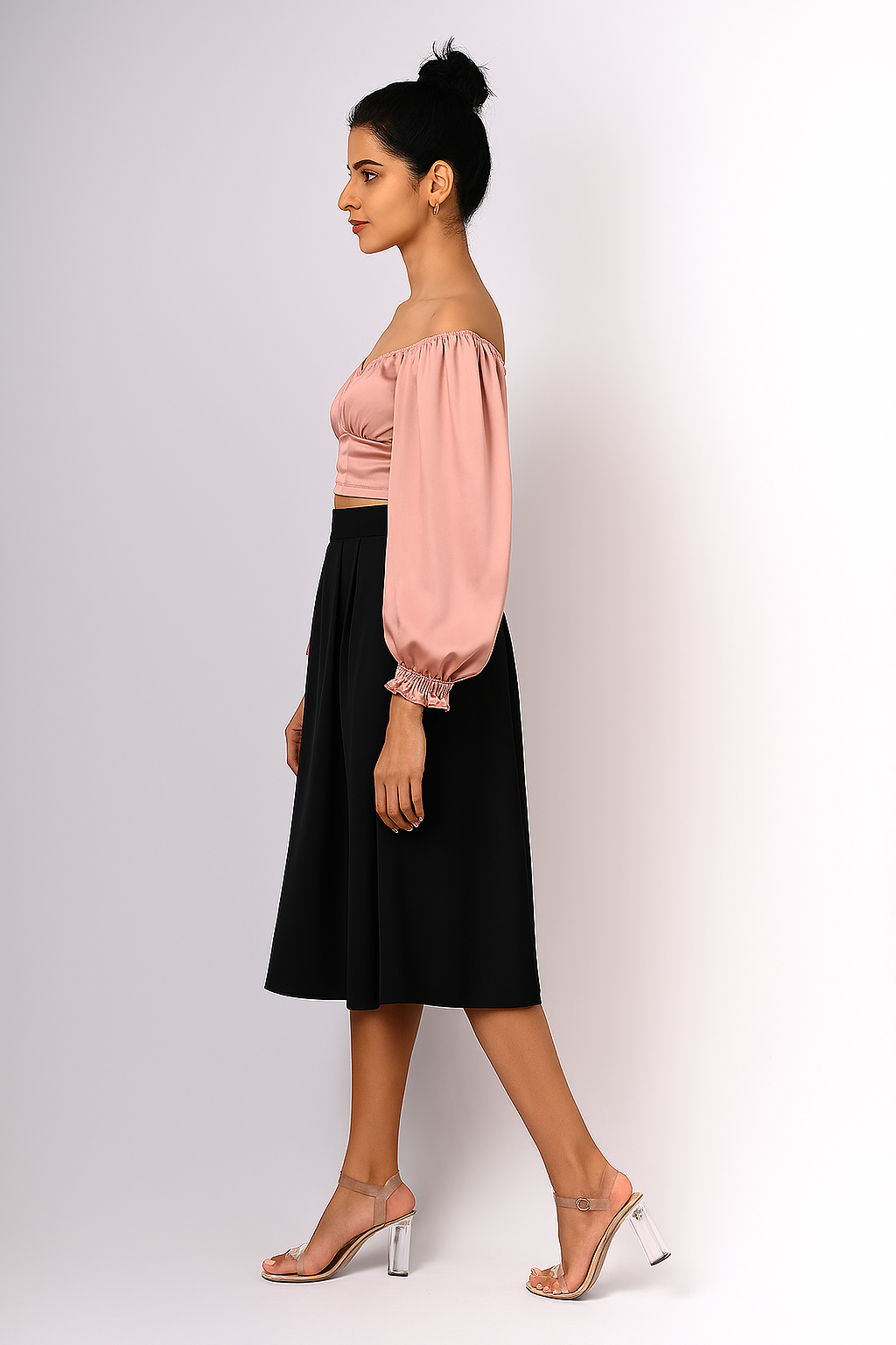 Satin Balloon Sleeve Crop Top