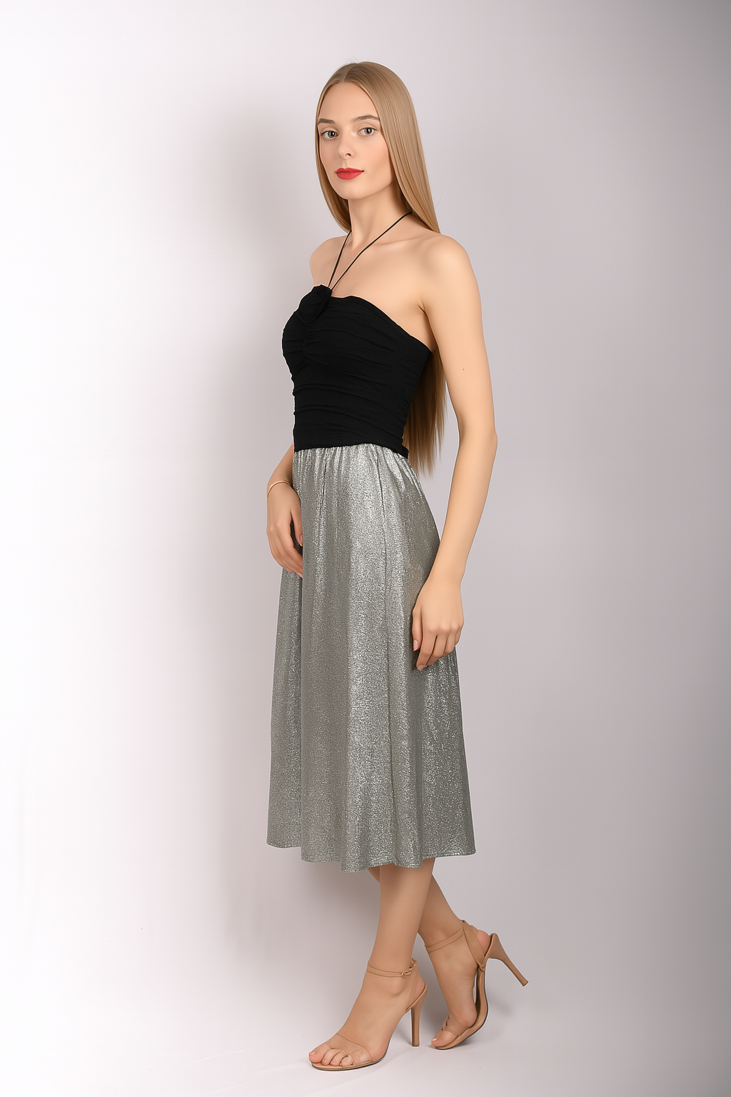 White Textured Halter Neck Top