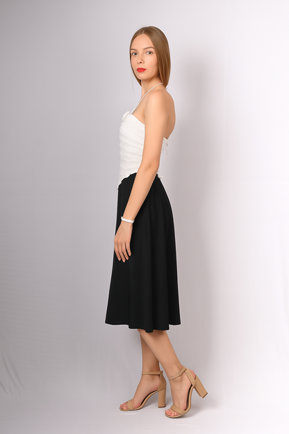 White Textured Halter Neck Top