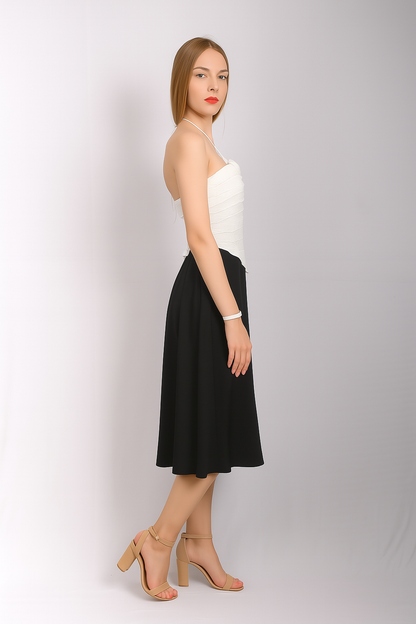 White Textured Halter Neck Top