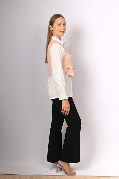 Layered White Shirt with Buttoned Cropped Jacket