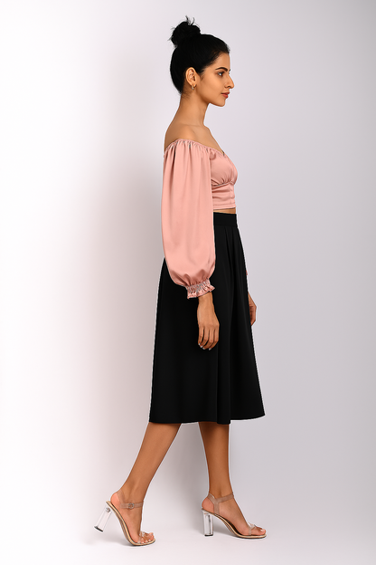 Satin Balloon Sleeve Crop Top