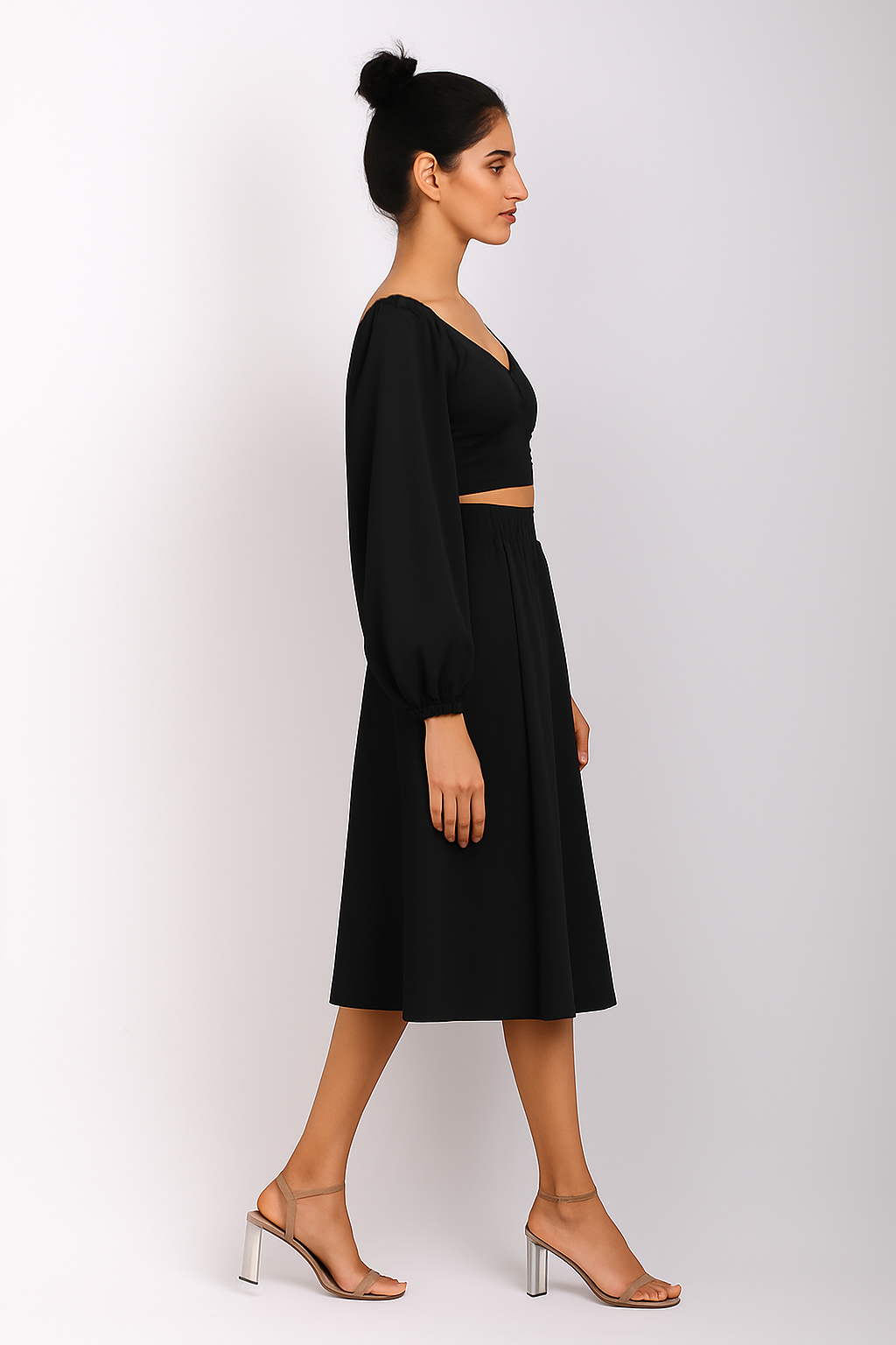 Satin Balloon Sleeve Crop Top