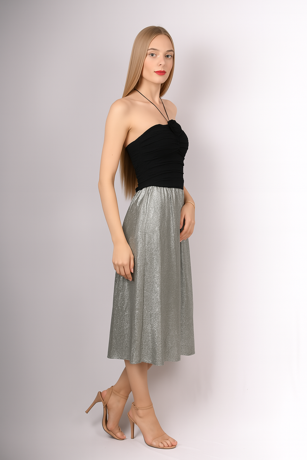 White Textured Halter Neck Top