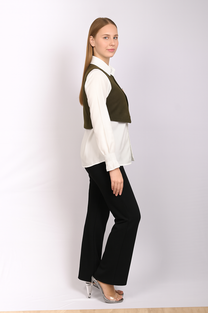 Layered White Shirt with Buttoned Cropped Jacket