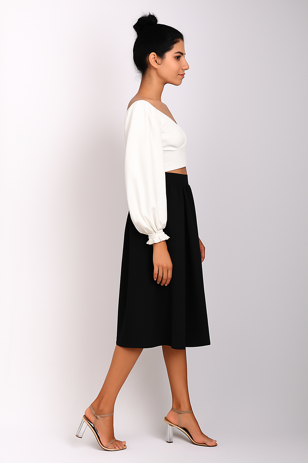 Satin Balloon Sleeve Crop Top