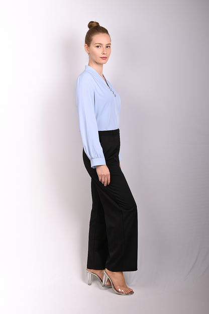 Light Blue V-Neck Formal Shirt for Women