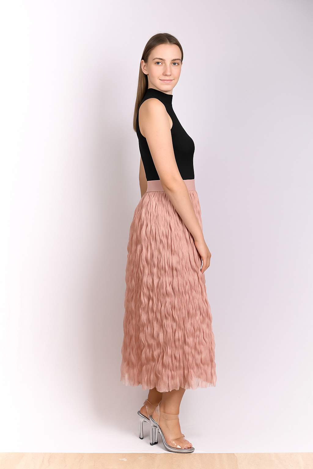 Crinkle Pleated Midi Skirt